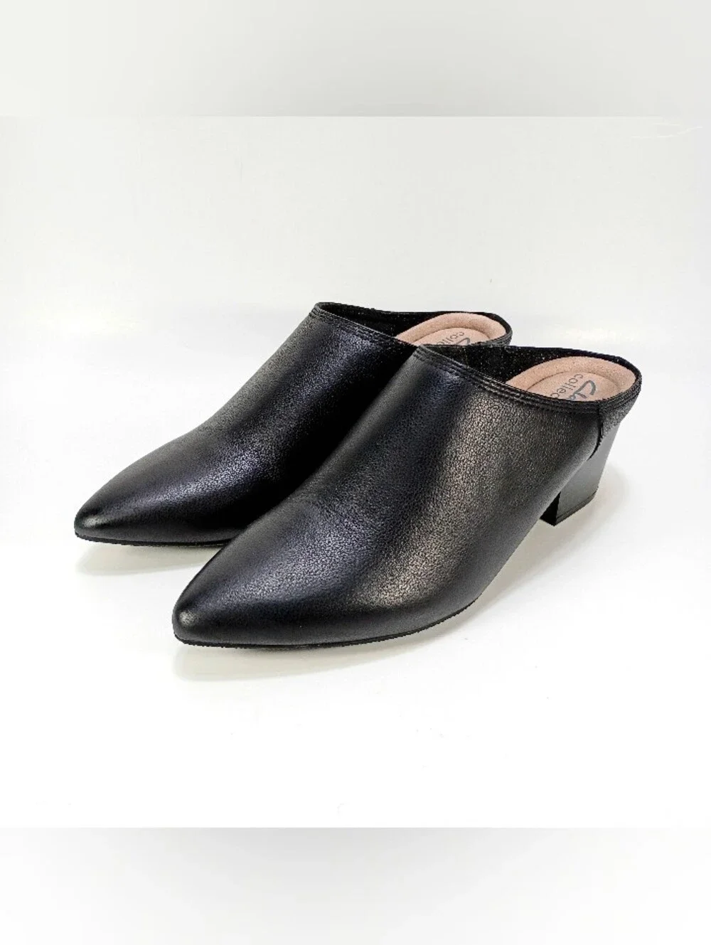 Clarks Ellanie Pace Womens 6.5 Black Leather Point Toe Slip On Block Heel Pumps
